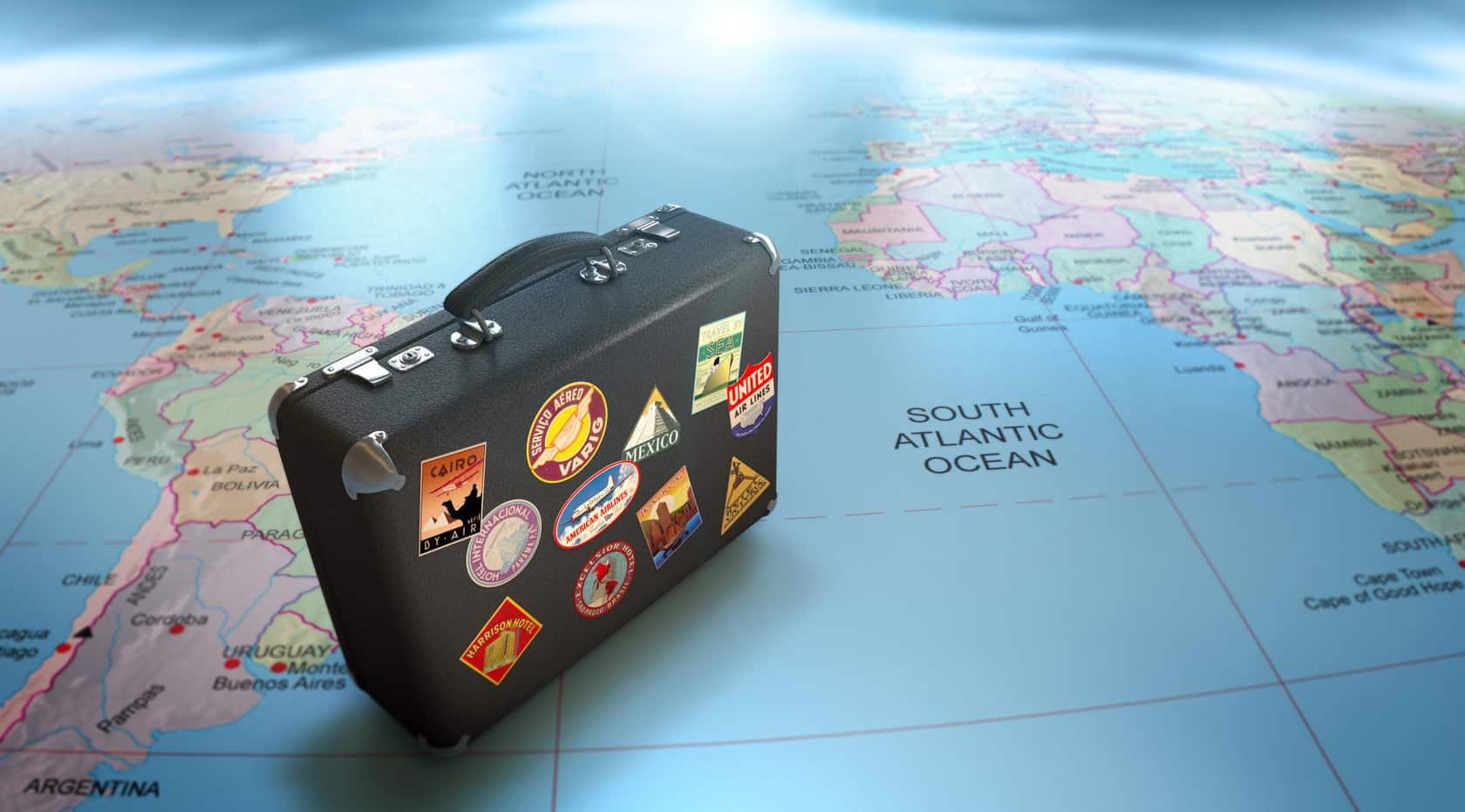 Immagine che rappresenta una valigia che gira per il mondo